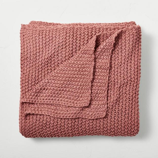 Full/Queen Chunky Knit Bed Blanket Rose - Casaluna™