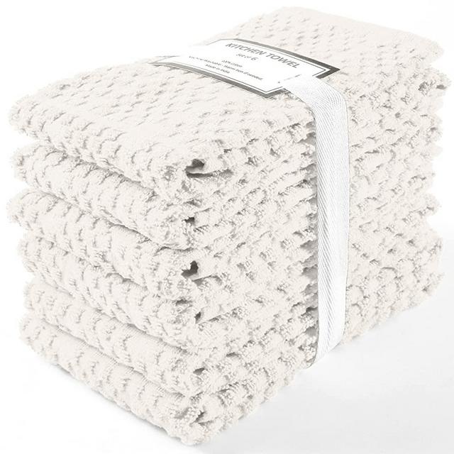 Terry Kitchen Towel 16" x 26", 100% Cotton Quick Dry Kitchen Tea Towels, Bar Towels, Super Soft and Absorbent Dish Towels for Kitchen, 6-Pack, Ivory