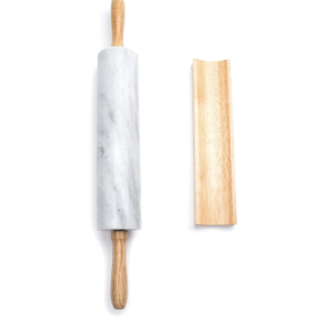 Fox Run Polished Marble Rolling Pin with Wooden Cradle, 10-Inch Barrel, White