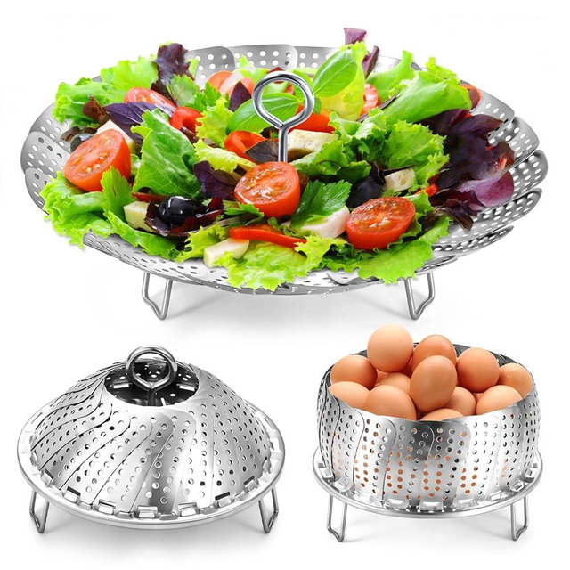 Steamer Basket, Premium Stainless Steel Vegetable Steamer Basket for Veggies & Seafood Cooking, Expandable Food Steaming Basket Fits for Various Size Pots & Pans (6.4" to 10") LAIHIFA