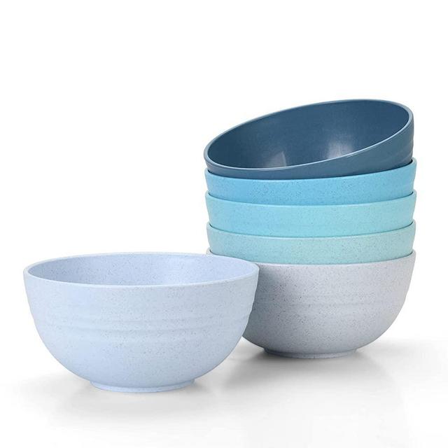 [Set of 6] Unbreakable Cereal Bowls 24 OZ Microwave and Dishwasher Safe BPA Free E-Co Friendly Wheat Straw Bowl Assorted Color Dessert Bowls for Serving Soup, Oatmeal, Pasta and Salad