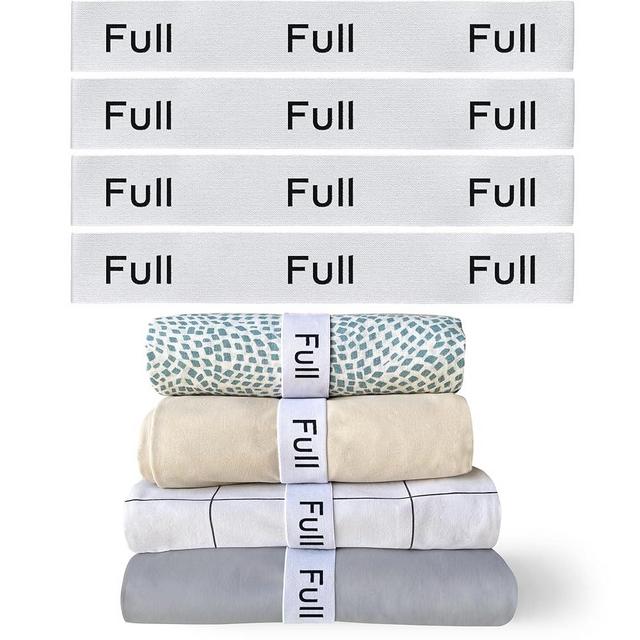 Niagara 4 Pack Bed Sheet Organizer and Storage Label Bands - Fully Elastic Stretchable Linen Closet Organizers and Storage - Bed Sheet Organizer Bands for Bed Sheets, Duvets, Quilts, Linen (Full)