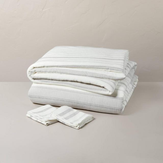 3pc King Alternating Pinstripe Comforter & Sham Set Gray/Cream - Hearth & Hand™ with Magnolia