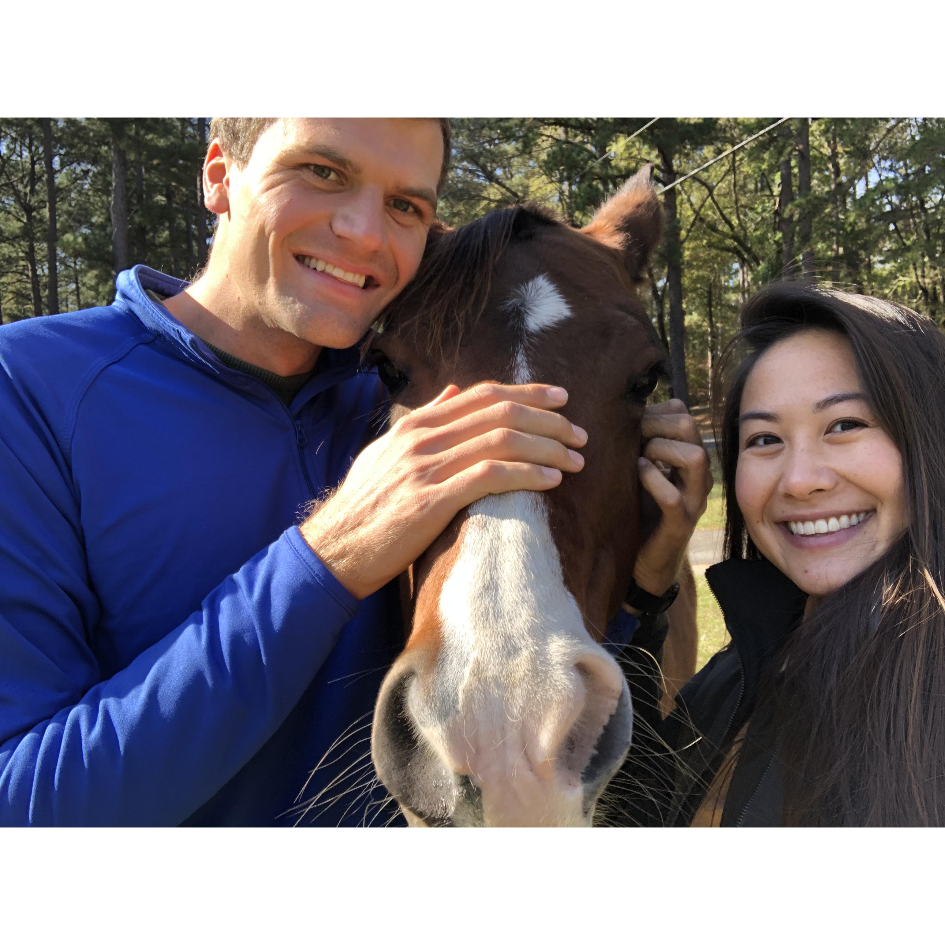 Making friends with a sweet horse at Camp Nosoca.