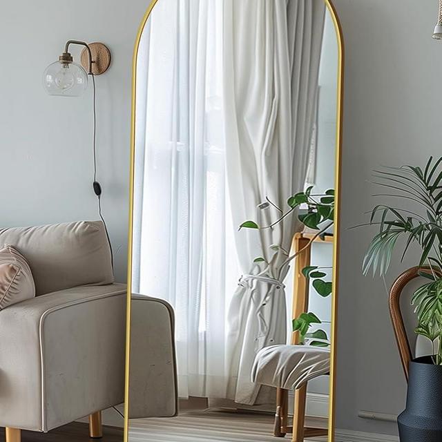 Antok Full Length Mirror, 57"x19" Floor Mirror, Floor Standing Mirror Freestanding Full Body Mirror with Stand for Bedroom, Hanging Mounted Mirror for Living Room Cloakroom, Gold
