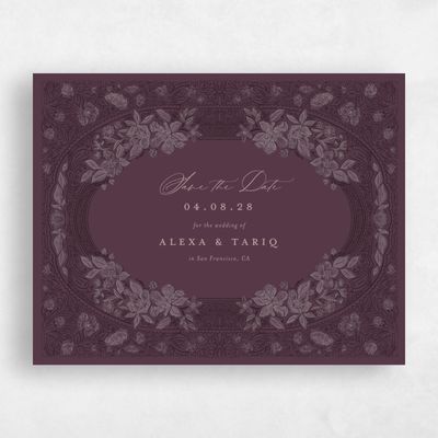 Dark Plum, Purple Wedding Save the Date - Siena Landscape