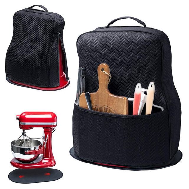 BAGSPRITE Stretchy Stand Mixer Cover with Appliance Slider- Washable Appliance Cover Compatible with Kitchenaid Mixer5/4.5 Quart - Dust Cover with Pockets for Kitchen Aid Accessories and Attachments