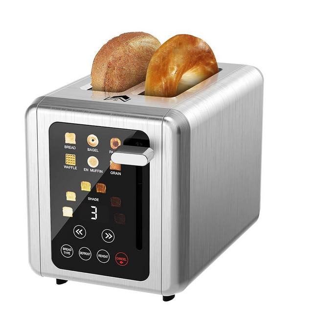 WUNLY Touch screen Toaster 2 slice,Stainless Steel Digital Timer Toasters with Sound Function,6 Bread Types & 6 Shade Settings,Smart Extra Wide Slots Toaster with Bagel,Defrost Functions,Platinum