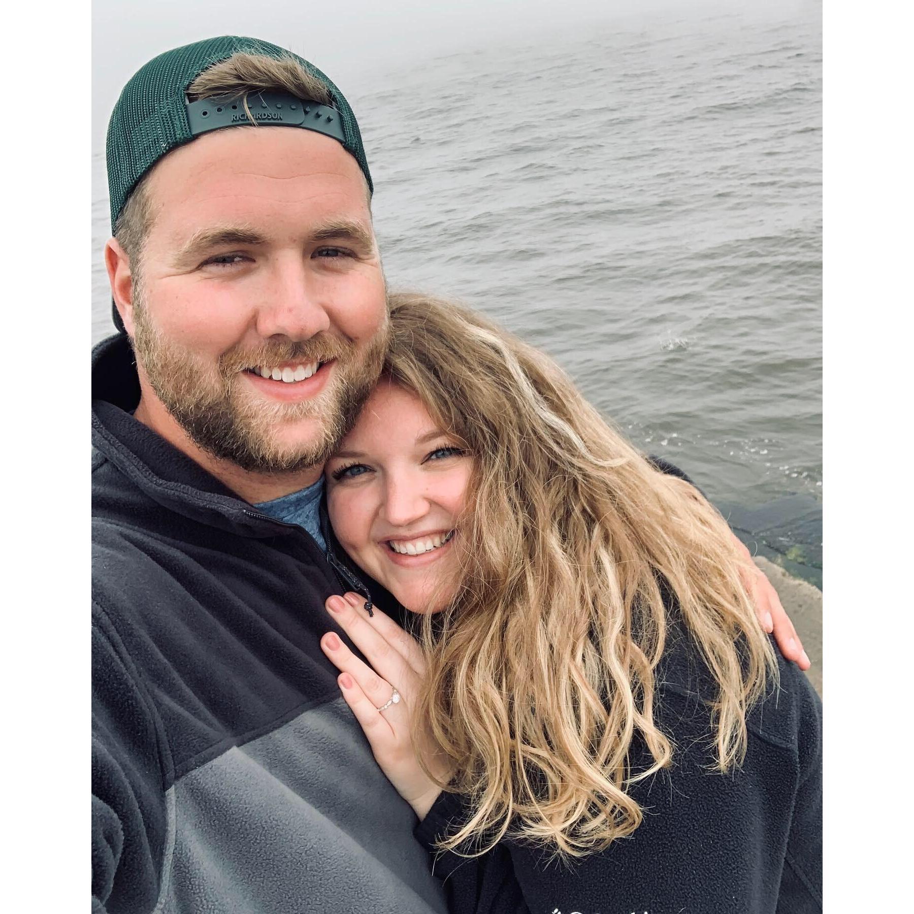 May 2019; Silver Beach, Michigan.
Sam took Jordan for a walk on the beach which ended with Sam on one knee and a ring on Jordan's finger!