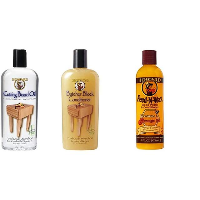 HOWARD Butcher Block Conditioner and Cutting Board Oil, 12 Fl Oz (Pack of 1) & Howard Products FW0016 Wood Polish & Conditioner, 16 oz, Orange, 16 Fl Oz