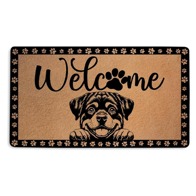 Rottweiler Gifts Door Mat 18x30 Inch, Faux Coco Coir Doormat with Non-Slip PVC Backing, Cute Rottweiler Welcome Mat for Outdoor Indoor Entryway Porch Home, Housewarming Gifts for Women Dog Lover 2