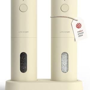 Almond Beige - LARS NYSØM Electric Salt and Pepper Grinder Set I Automatic Salt and Pepper Mills with Adjustable Ceramic Grinder I USB Rechargeable Electric Spice Mill Set (Almond Beige)