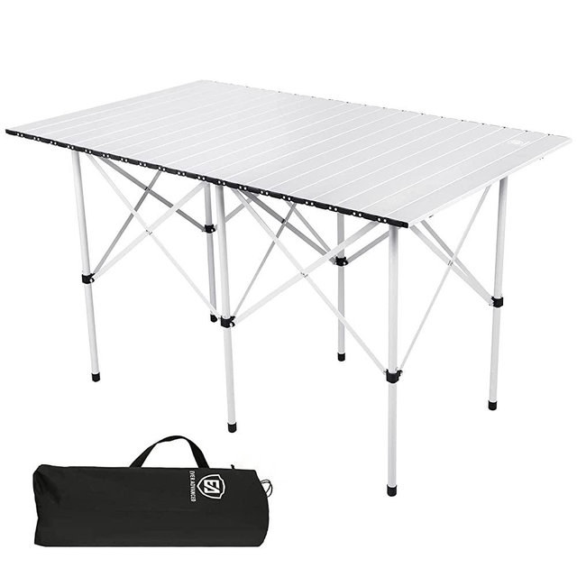 EVER ADVANCED Camping Table, Fold up Lightweight, 4-6 Person Portable Roll up Aluminum Table with Carry Bag for Outdoor, White