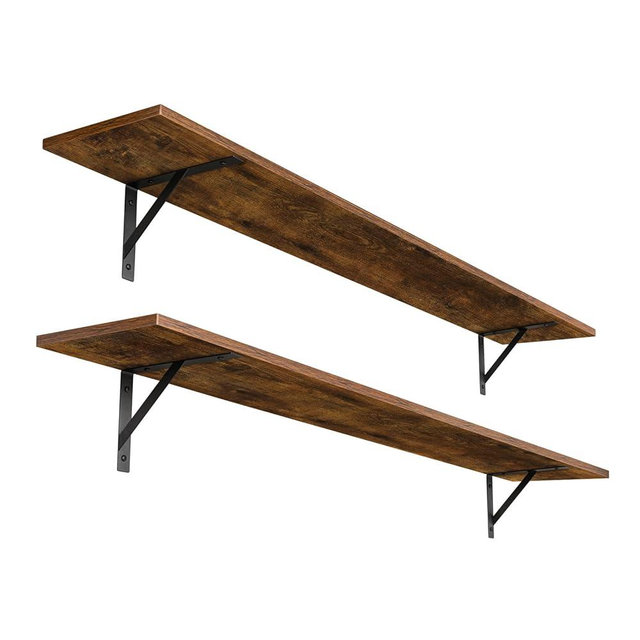 DINZI LVJ Long Wall Shelves, 55.1Inch Wall Mounted Shelves Set of 2, Extra Large Floating Storage Ledges with Sturdy Metal Brackets for Living Room, Bathroom, Bedroom, Kitchen, Rustic Brown