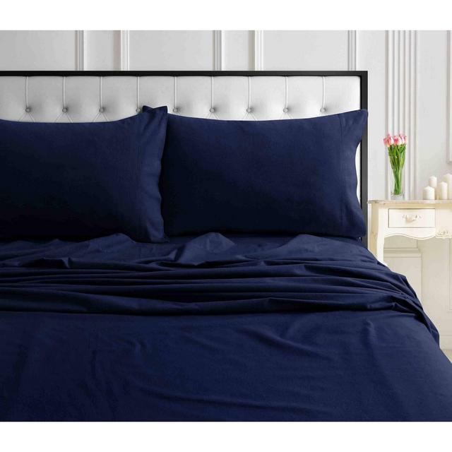 Queen Solid Extra Deep Pocket Ultra Soft Flannel Sheet Set Indigo - Tribeca Living