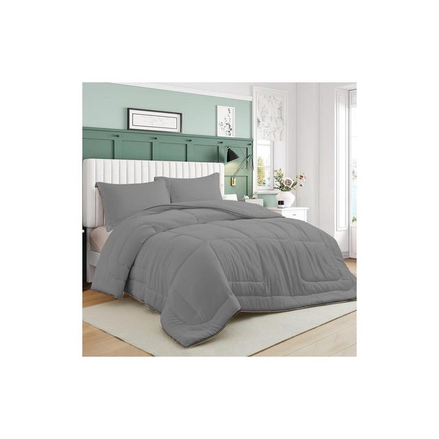 Peace Nest Lightweight Cool-Touch Satin Comforter Sets with Pillowcases, Light Gray, King