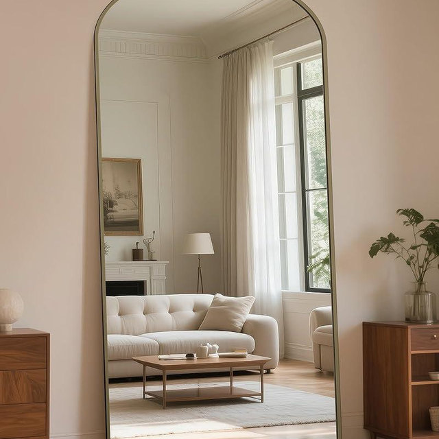 Full Length Mirror, 78"x38" Floor Mirror with Carved Metal Frame & Bottom Art Carved, Full Body Mirror for HomeDecor, Standing/Halling Large Wall Mirror for Bedroom, Bronze