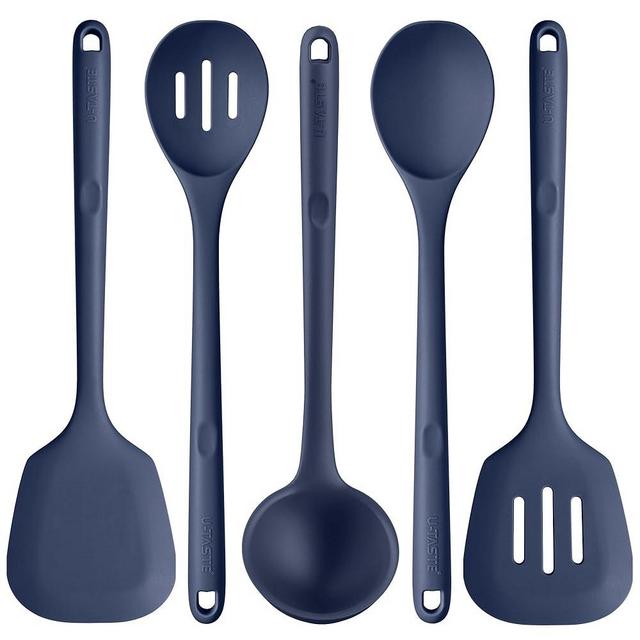 Silicone Kitchen Cooking Utensil Set: U-Taste High Heat Resistant 13.6in Kitchen Gadgets, BPA Free Non Stick Rubber Cook Accessories For Stir Frying, Serving, Basting, Mixing (5 Pieces, Midnight Blue)