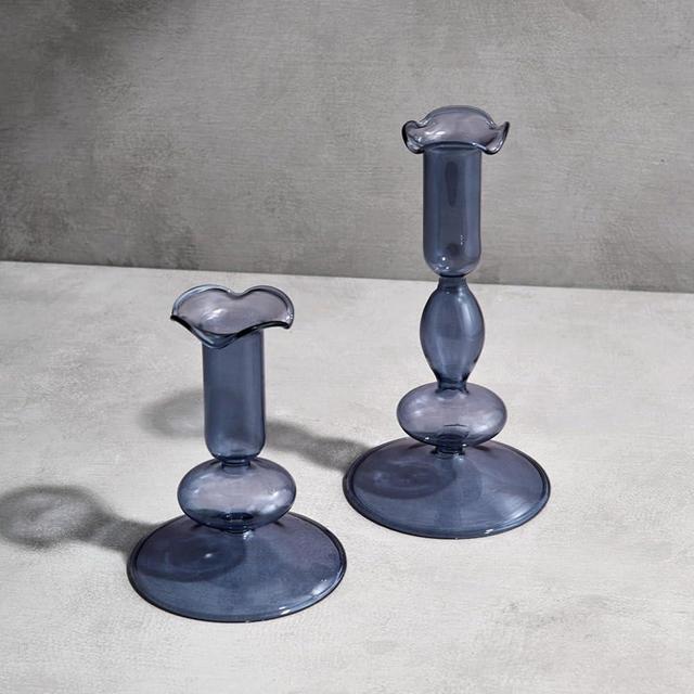 Lamplust Taper Candle Holders, 2 Pack, 4.5 & 6.5 Inch Candlestick Holders, Dusty Blue Decor, Fits Standard Taper Candles, Unique Candle Sticks Holder Decor, Glass Candle Holder, Hanukkah Decorations