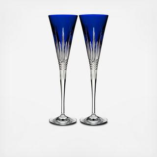 Lismore Diamond Cobalt Champagne Toasting Flute, Set of 2