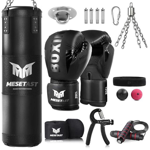 Mesetast Punching Bag for Adults, 4ft Heavy Boxing Bag Set with 12 OZ Gloves for MMA Karate Kickboxing Boxing - Unfilled