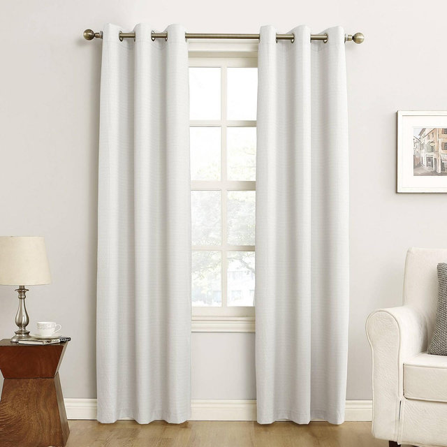 40"x84" Sun Zero Room Darkening Cooper Thermal Insulated Grommet Curtain Panel White: Energy Efficient, Noise Reduction