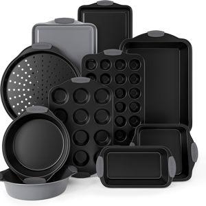 Country Kitchen Nonstick Stackable Bakeware Set - Heavy Duty, Durable, Easy Release Baking Set, Grey, 10 Pcs
