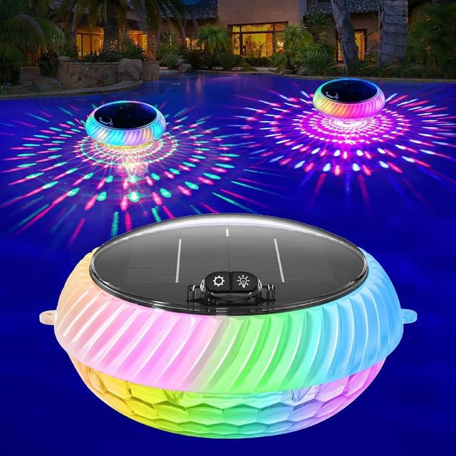 FirstE Solar Floating Pool Lights, 7.6" Dynamic RGB Color Floating Solar Pool Lights IP68 Waterproof, Light Sensing LED Pool Decor Light for Inground, Above Ground Pools, Outdoor, Garden, Party