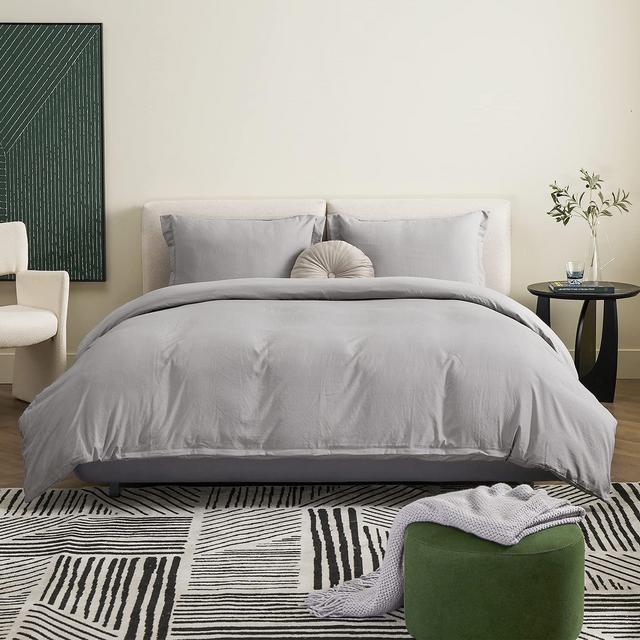 Bedsure Grey Duvet Covers Queen Size - Washed Cotton Like Soft Queen Duvet Cover Set 3 Pieces with Zipper Closure, 1 Duvet Cover 90x90 inches and 2 Pillow Shams