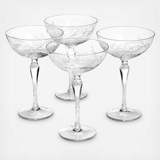 Hotel Collection - Etched Floral Champagne Coupe Glasses, Set of 4