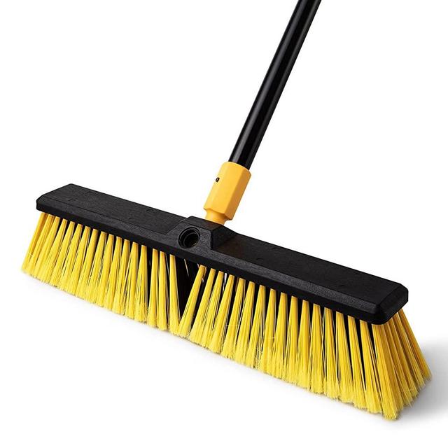 Yocada 18 Inch Push Broom Heavy-Duty Outdoor Commercial Broom Brush Stiff Bristles for Cleaning Patio Garage Deck Concrete Wood Stone Tile Floor 65.3" Long