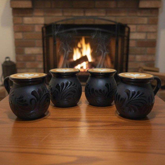 Set of Black Talavera Coffee Mugs | 16oz | Lead Free | Handmade| ArteyAlmaMexicana