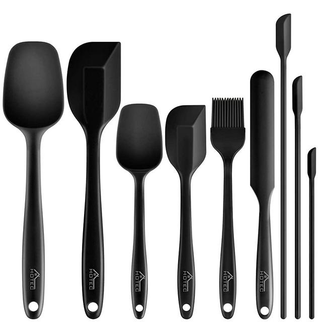 HOTEC Silicone Spatula Set Kitchen Utensils for Baking, Cooking Mixing Heat Resistant Non Stick BPA Free Food Grade Dishwasher Safe Black Set of 9