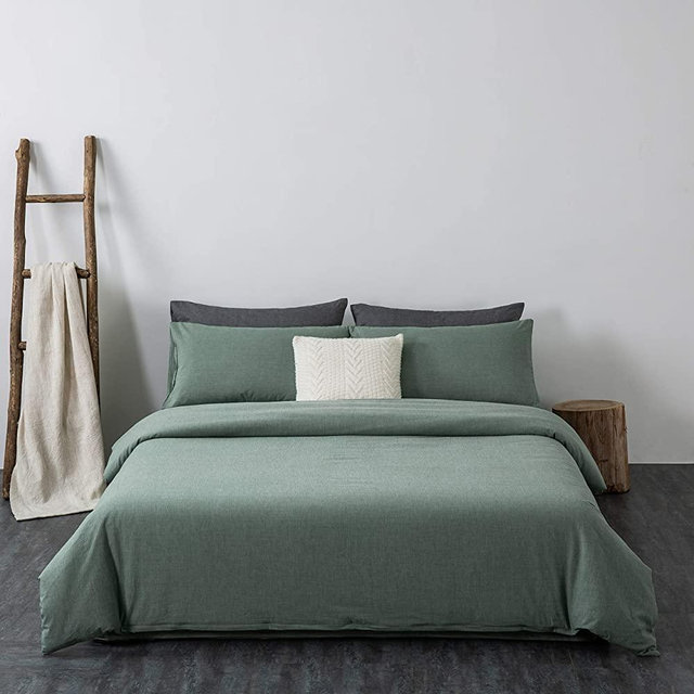 F.Y.Dreams 100% Washed Cotton Duvet Cover for Weighted Blanket 60x80 inches with 8 Ties, Zipper on Long Side/Grass Green/Just Duvet Cover
