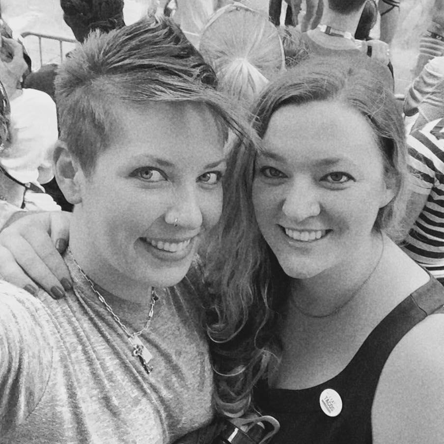 M: Our first Pride together -- and notably the first Pride after Marriage Equality was passed by the Supreme Court!
A: Hold the camera a little higher...