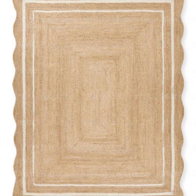 Chouhan Rugs Natural Jute Scalloped Rug Bohemian Rug Decor Rug Handwoven Rug Custom Rug Decorative Rug (BD1) (5x7 ft-WHT)