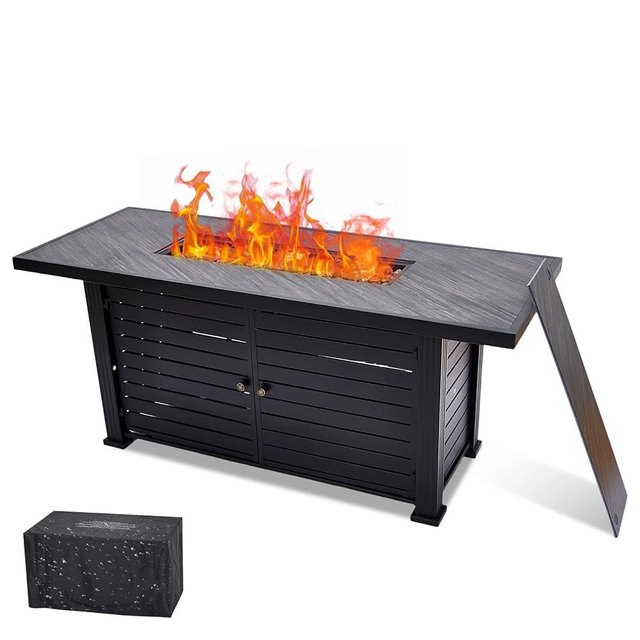 57 Inch Propane Fire Pit Table, 50000BTU Outdoor Gas Fire Pits Rectangular with Rain Cover, Sturdy Steel and Iron Fence Surface, CSA Safety Certified, Companion for Outside Patio Deck Garden