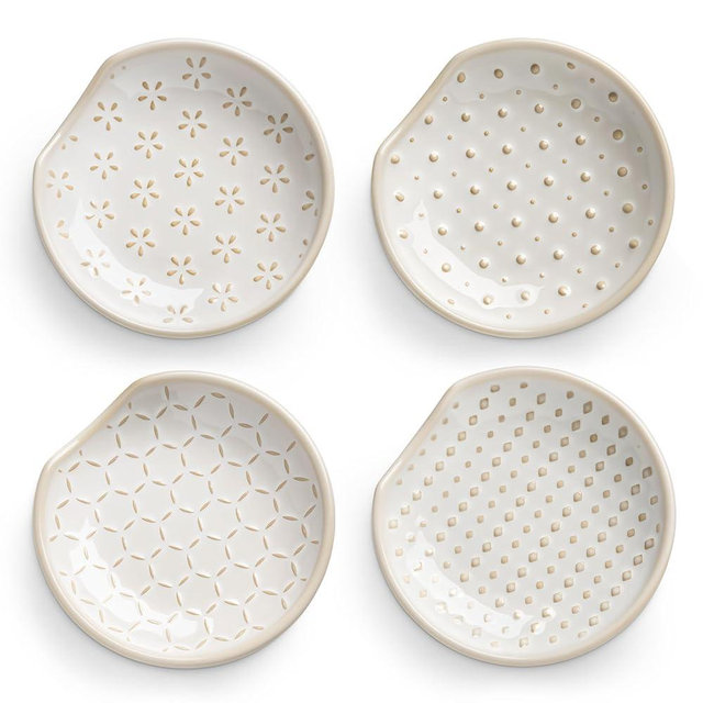 MALACASA 4 Pack Ceramic Spoon Rests for Stove Top, 4.8 inch Cooking Spoon Holder for kitchen counter, Heat-Resistant Utensil Rest, Ladle Holder Dishwasher Safe - 05, Series LYDIA