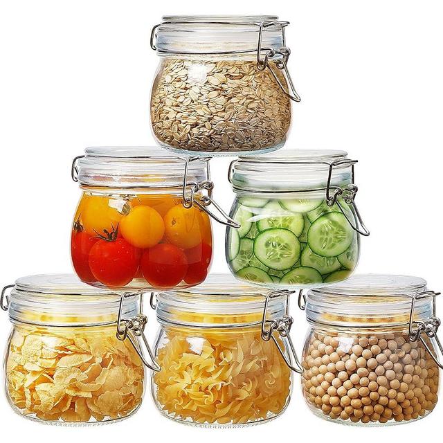 HomArtist Glass Jars with Airtight Lid Set of 6, 17 floz Wide Mouth Mason Jars with Clamp Lids,Glass Sealed Jars with Air Tight Lids, Best for Kitchen & Pantry Food Storage