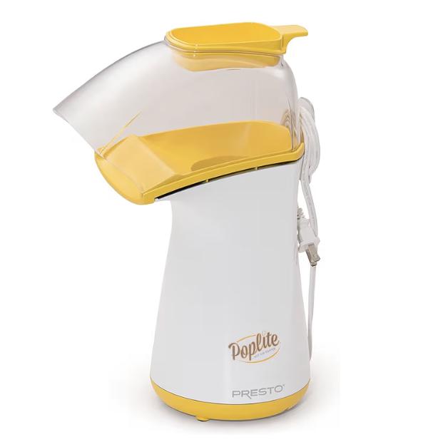 Presto 04820 Poplite Hot Air Popcorn Popper - Built-In Measuring Cup + Melts Butter, Easy to Clean, Built-In Cord Wrap, 18 Cups, Yellow