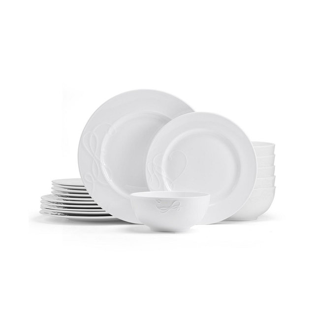 Mikasa Embossed Love Story Bone China 18 Piece Dinnerware Set, Service for 6