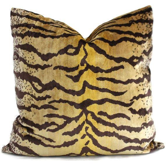 Velvet Tiger Decorative Pillow Cover 18x18, 20x20, 22x22, Eurosham or Lumbar brown tan cover, throw pillow, accent cushion, toss pillow