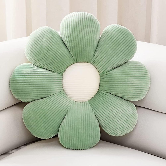 Sioloc Flower Pillow,Flower Shaped Throw Pillow Butt Cushion Flower Floor Pillow,Seating Cushion,Cute Room Decor & Plush Pillow for Bedroom Sofa Chair(Green,15.7" ), 1 Count (Pack of 1)