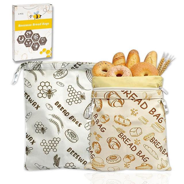 DBZ 2 Pack Beeswax Bread Bags, Reusable Bread Bags for Homemade Bread, 17 X 12 Inch Organic Linen Sourdough Bread Bags, Sustainable Food Storage Bags for Extended Freshness