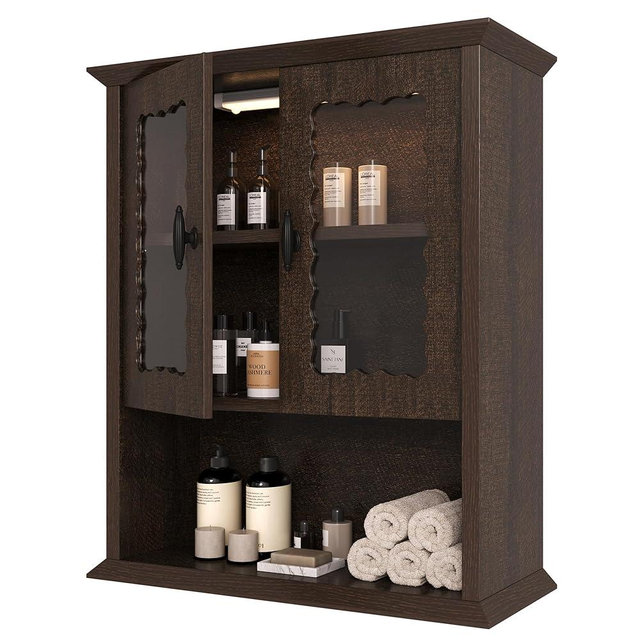 CJL Bathroom Wall Cabinet with Motion Sensor Led Light, Over The Toilet Storage Cabinet, 18.9'' x 23.6'' Medicine Cabinet of Mid-Century Modern Design with Acrylic Door, Brown