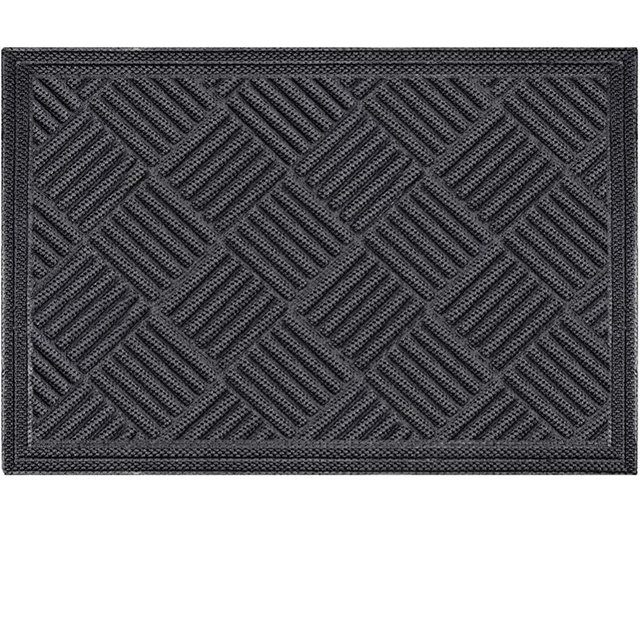 Mibao Durable Rubber Door Mat, Non Slip Durable Welcome Doormat, Indoor Outdoor Rug, Low-Profile Entrance Large Door Mat for Entry, Garage, Patio, Heavy Duty, Easy Clean，24 x 36, Gray