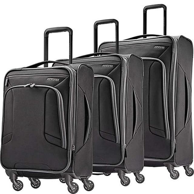 American Tourister 4 Kix Expandable Softside Luggage with Spinner Wheels, Black/Grey, 3-Piece Set (21/25/28)