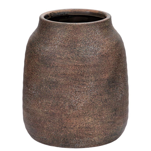 Briful 7in Large Rustic Brown Ceramic Vase,Vintage Farmhouse Flowers Vase,Natural CountryTerra Cotta Vase, Antique Pottery Pampas Vase for Living Room Kitchen Mantel Table Shelf Decor