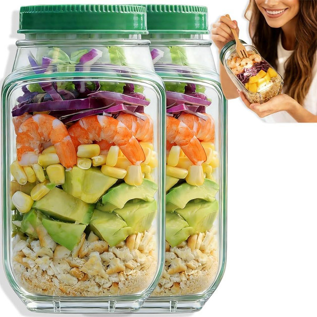 TOPMELON The Original Salad Pod, Portable Salad Jar,Salad Container Side Open with Lid, Suitable for Work, Outdoor, Travel (2P)
