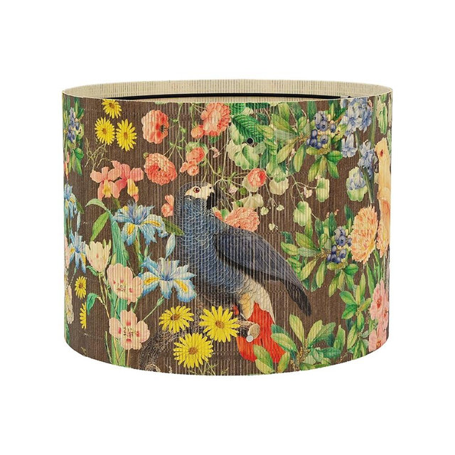 Vintage Bamboo Lamp Shade with Birds and Floral Design, Cylindrical Shape, 30x23cm, Compatible with Table and Floor Lamps (Art Deco B)